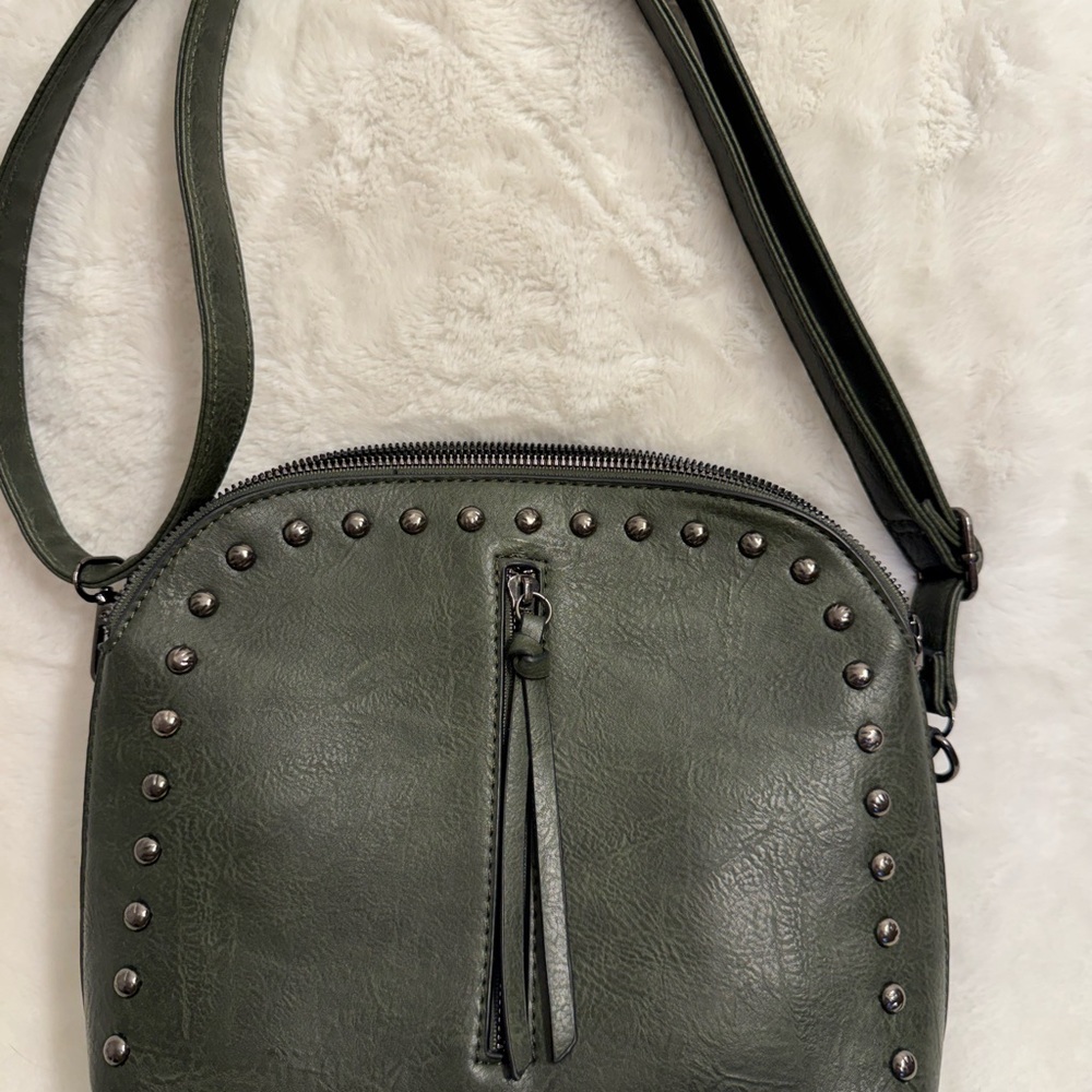 Sam & Hadley Green Shoulder Bag with Studded Accent, Zip & Magnetic Closure